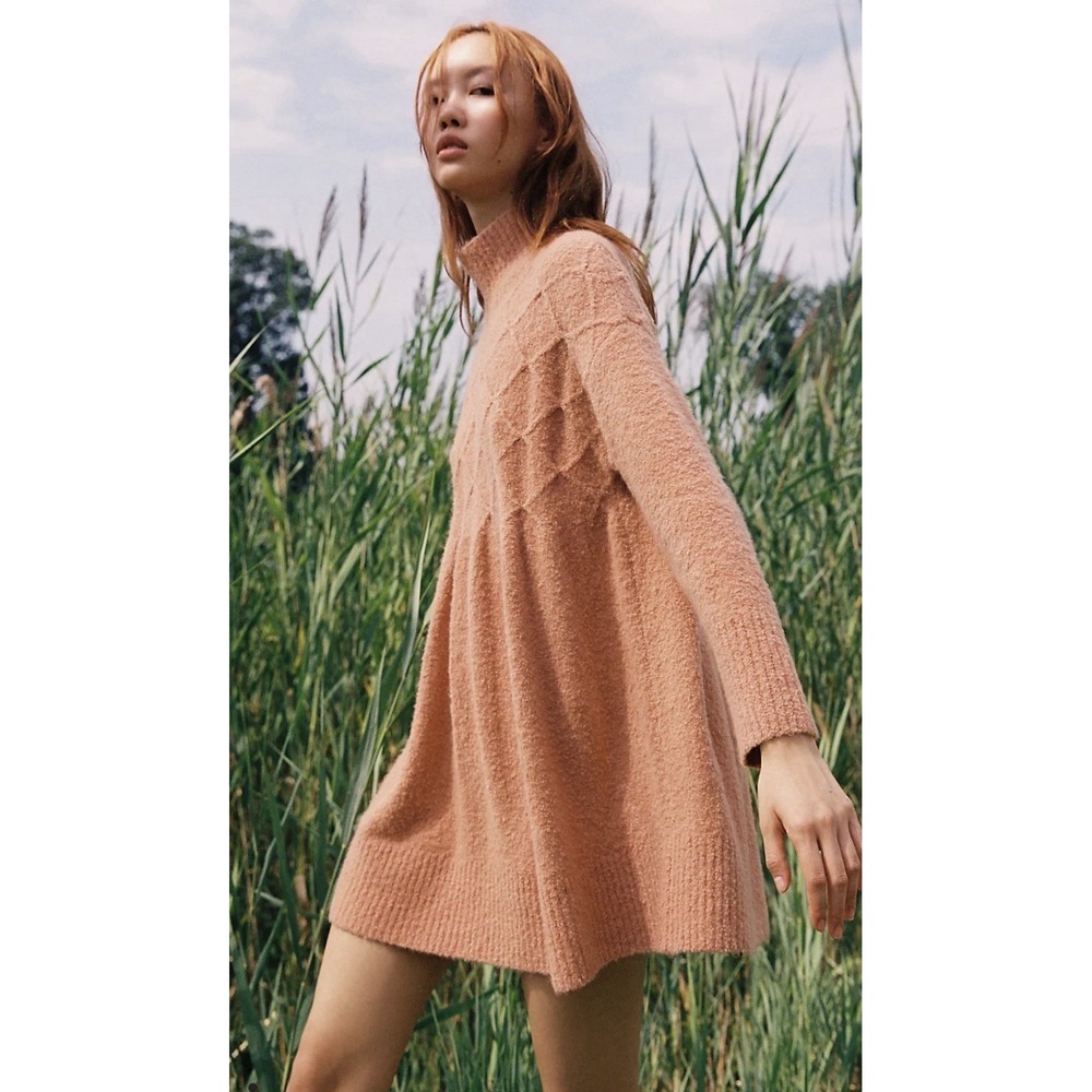 Free People Jaci Mock Neck Wool Blend Mini Sweater Dress Boho Chic Babydoll XS